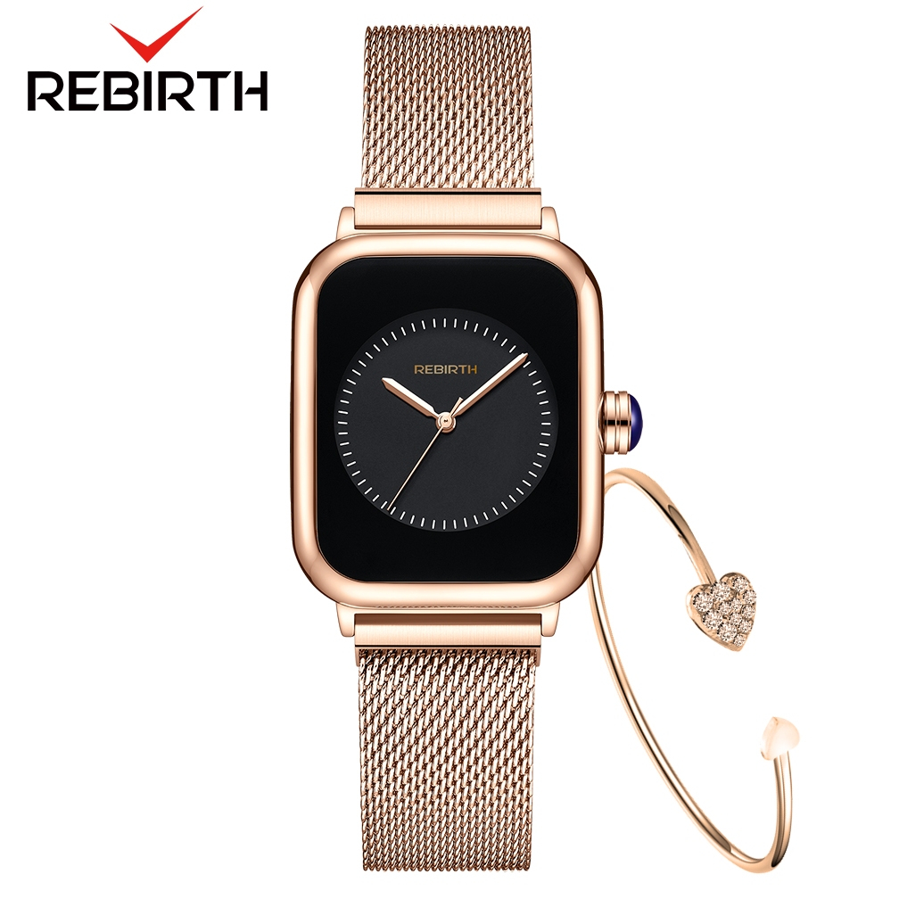 REBIRTH Jam Tangan Wanita Mode Bisnis Display Kuarsa Jam Wanita Tali Jala Anti Air Jam Tangan Cewek 