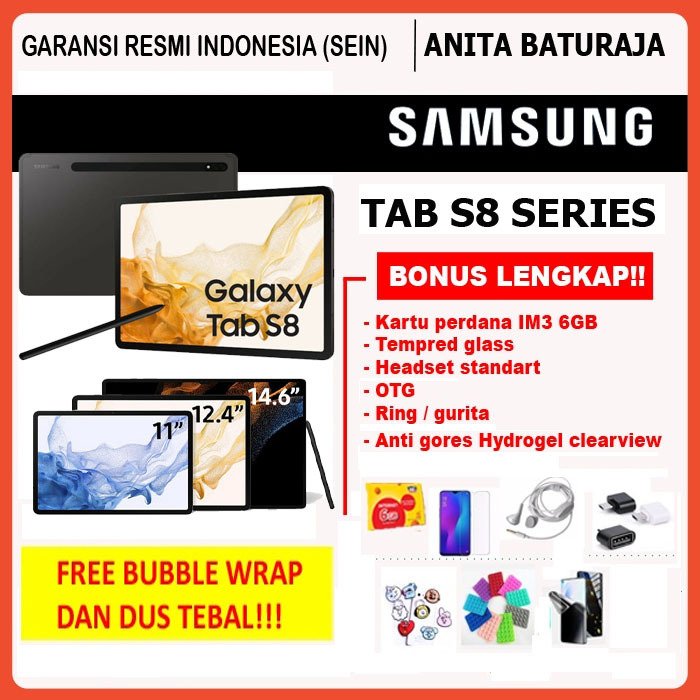 SAMSUNG GALAXY TAB S8 8/128GB WIFI, S8 5G 8/128GB, S8+ 5G 8/256GB, DAN S8 ULTRA 5G 12/256GB GARANSI 
