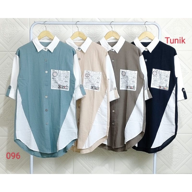 Tunik Linen Kombinasi Warna Lengan panjang