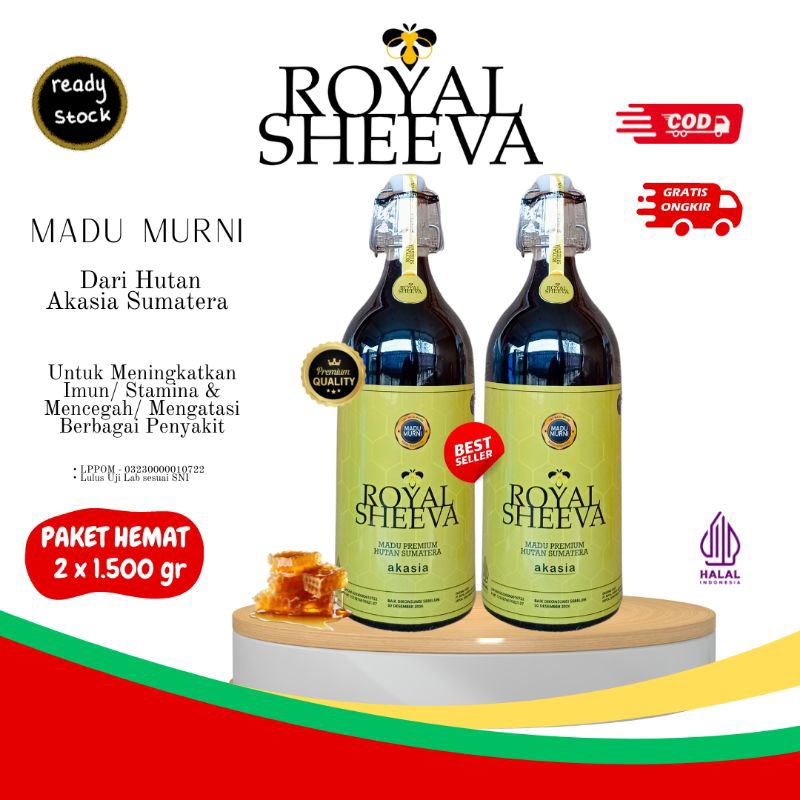 

paket madu murni Royal Sheeva madu premium 100% madu hutan akasia sumatera halal mui lulus uji lab
