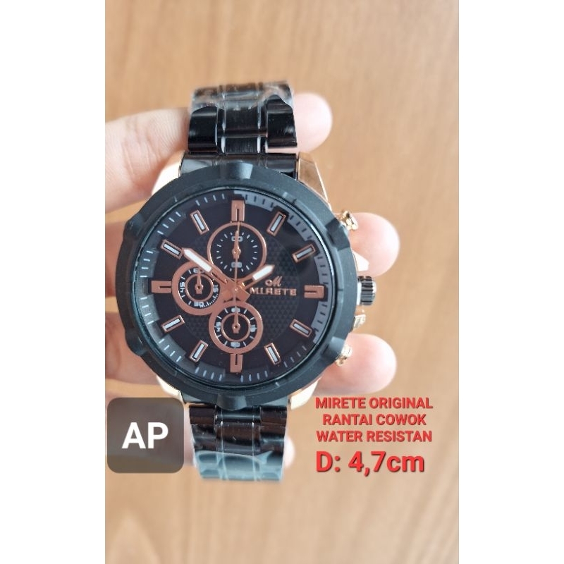 jam tangan mirete original rantai cowok black rosegold water resistan