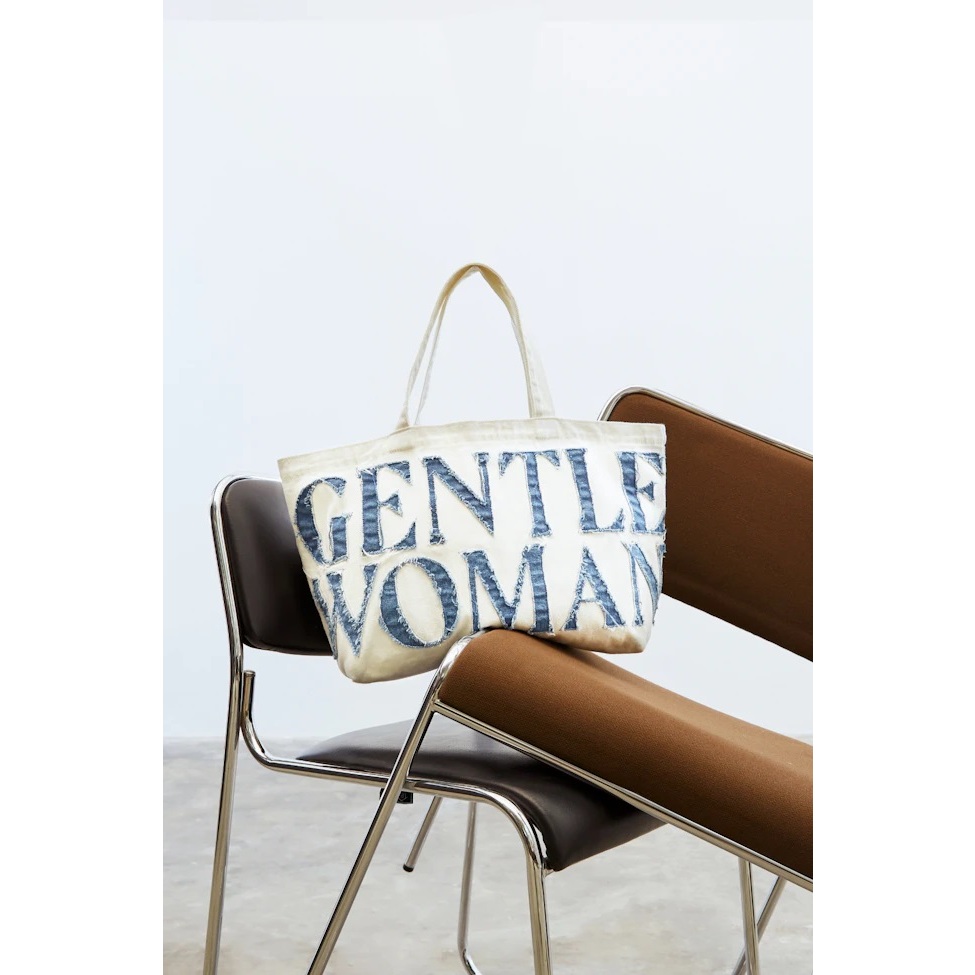 Gentle Woman Denim Large Tote Bag White Blue (48 x 29)