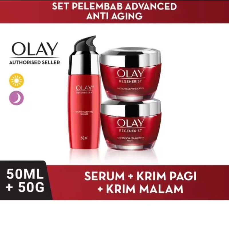 Olay Regenerist Set Serum, Krim Pagi, Krim Malam
