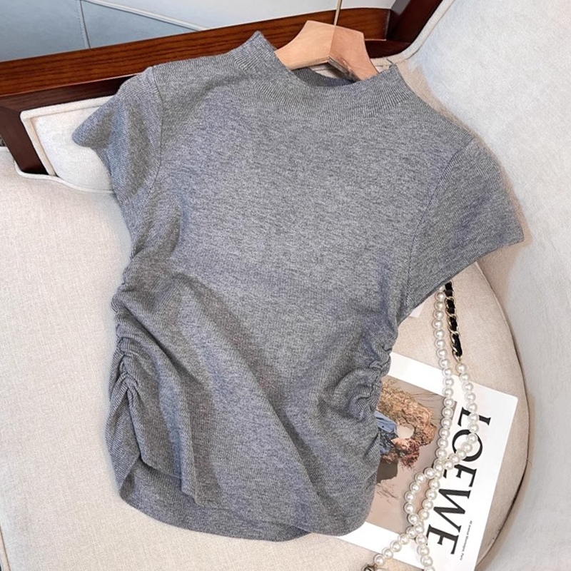 kaos crop polos / Kaos Bergaris Premium / kaos crop wanita korea / Kaos setengah turtleneck / Perega