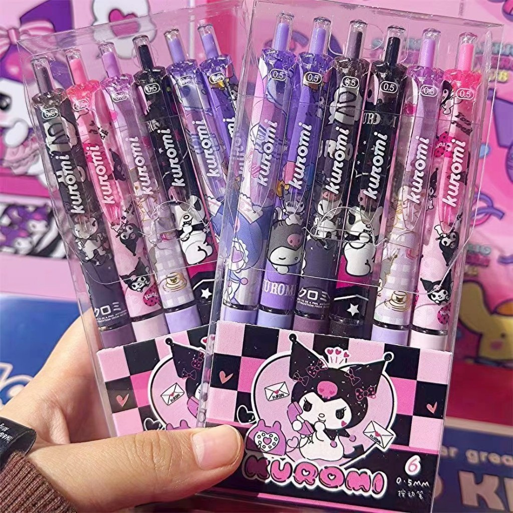 

6 pcs/SET kurom Pulpen gel mekanik 0.5mm tinta hitam kartun Pena sekolah kantor pelajar Ballpoint karakter lucu berbagai macam motif Alat tulis Kado hadiah gift anak