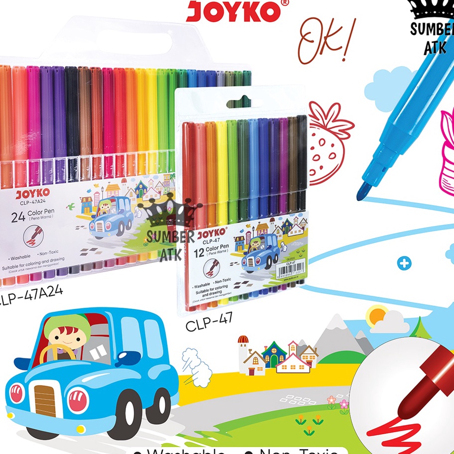 

Model Terkini Color Brush Pen Pena Kuas Warna Joyko CLP47 12 Warna Color CLP47A24 24 COLOR