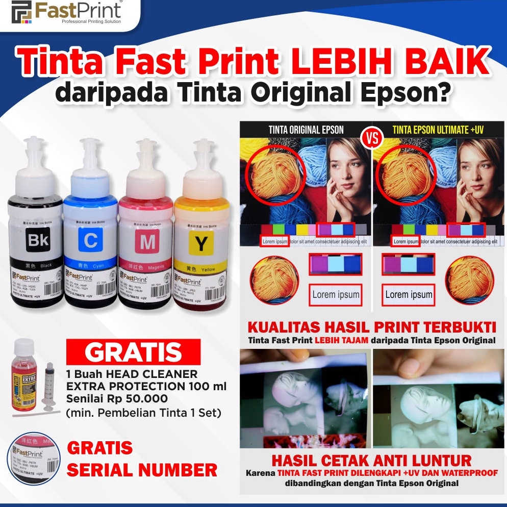 Stock banyak Tinta Photo Ultimate Plus UV Printer Epson L Series L1 L11 L12 L2 L21 L3 L35 7ML 4Warna