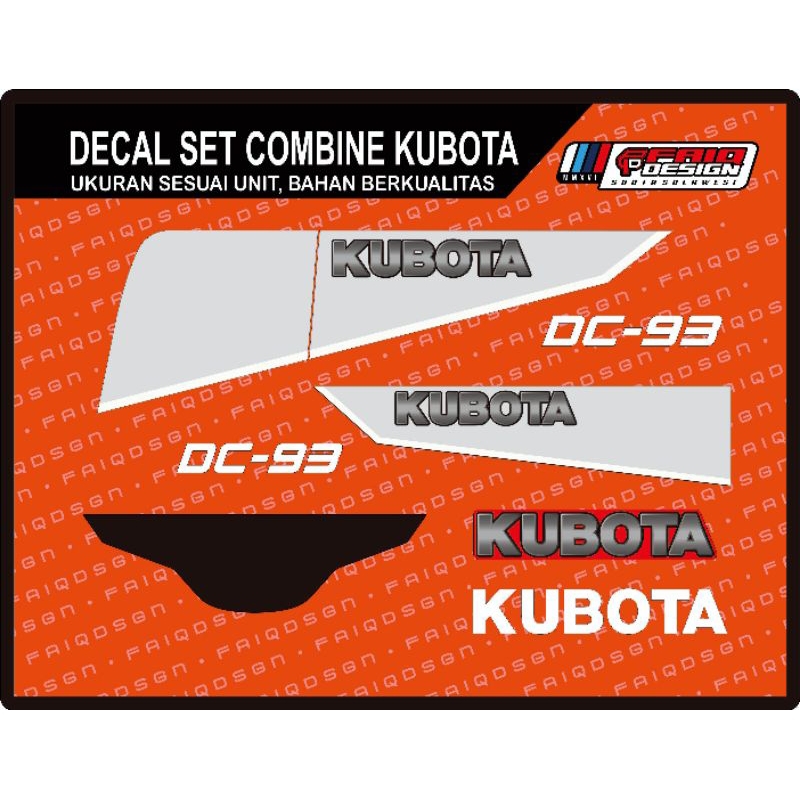 DECAL STIKER KUBOTA DC93 DC 93 SET COMBINE