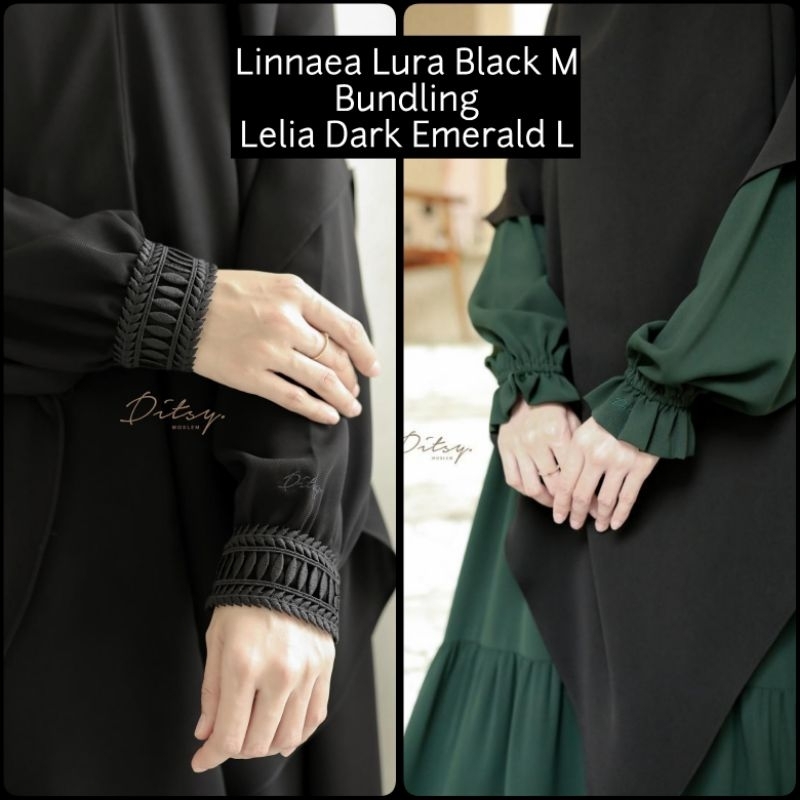 Linnaea Lura Black size M, Lelia Dark Emerald Mazen size L by Ditsy Moslem