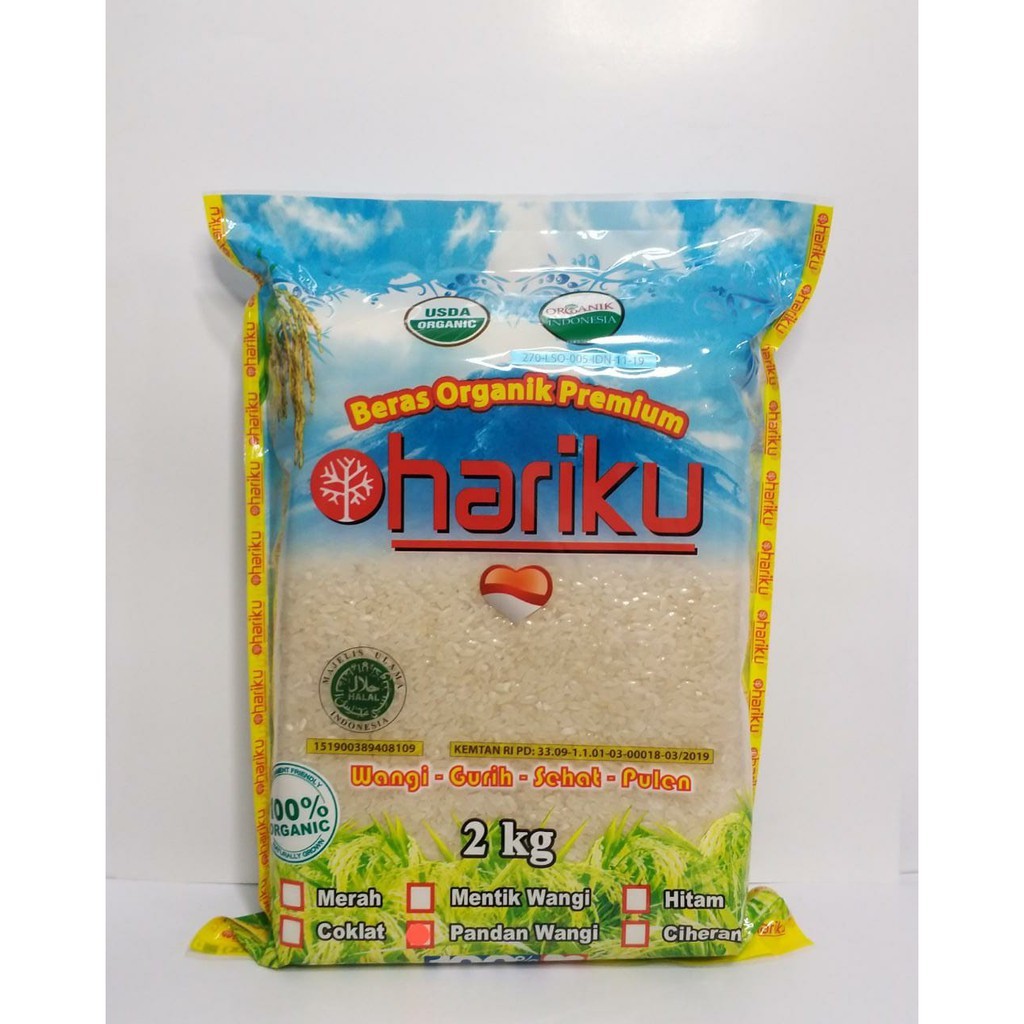 

Hariku, Organic White Rice Pandan Wangi 2 kg (Beras Putih Organik)-Jakut