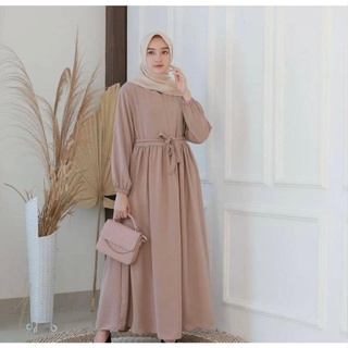 Midi Dress Aresa Baju Gamis Wanita Terbaru Bahan Cey Crinkle Airflow Premium Model Simple Elegan
