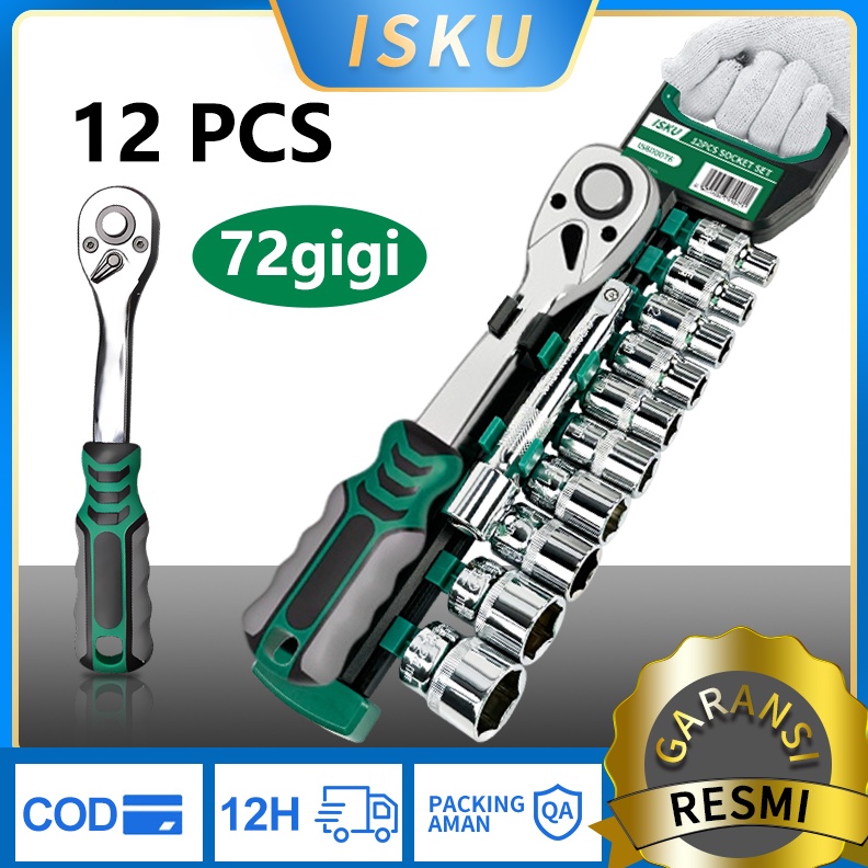 Star 1212 ISKU Kunci Sok Set CRV 12 PCS Kunci Sok Wrench 12 Rachet alat perkakas lengkap motor gas