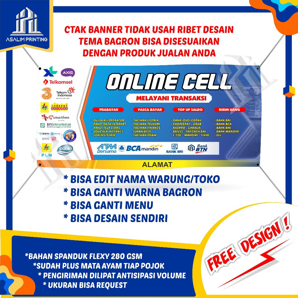 Spanduk Konter Banner Counter Jualan Backdrof Custom Baliho X Benner Makanan Sepanduk Dagang Free De