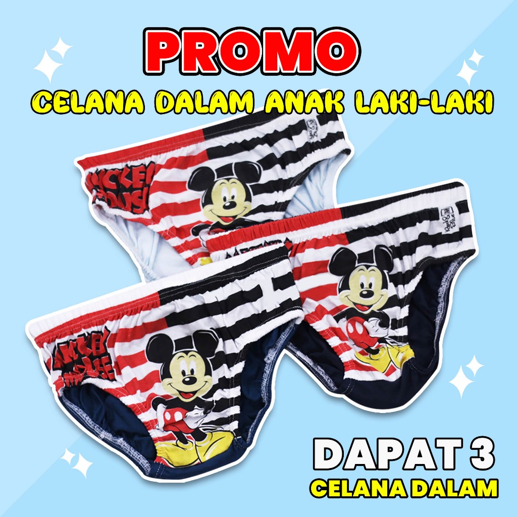 Celana Dalam Anak Laki Laki 3 4 5 6 7 8 Karakter Mickey Mouse Bahan Katun Isi 3 Pcs Cd Anak Laki Pre