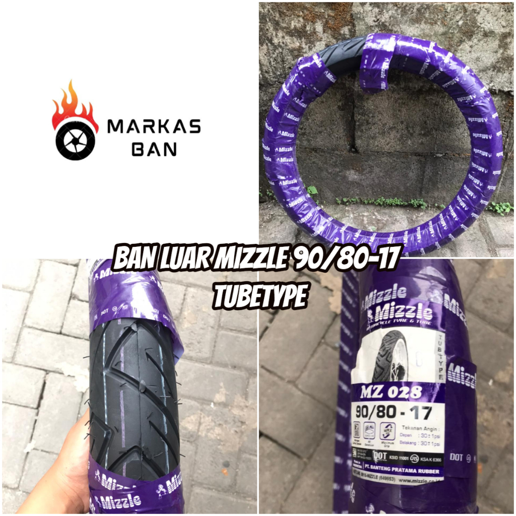 BAN LUAR MIZZLE 90/80-17 MZ028 TUBETYPE BAN BEBEK RING 17 || BAN LUAR MIZZLE MZ028 90/80-17 NON TUBL