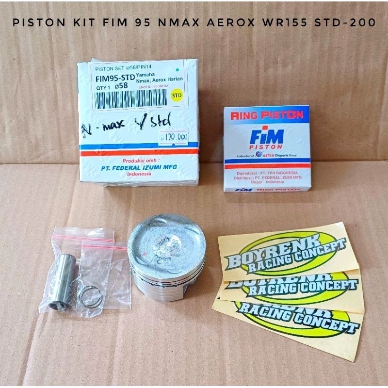 PISTON KIT SEHER KIT FIM 95 NMAX/AEROX/WR155 UKURAN  STD/ 50/ 100/150/200 PIN 14 -BOYRENK RACING CON