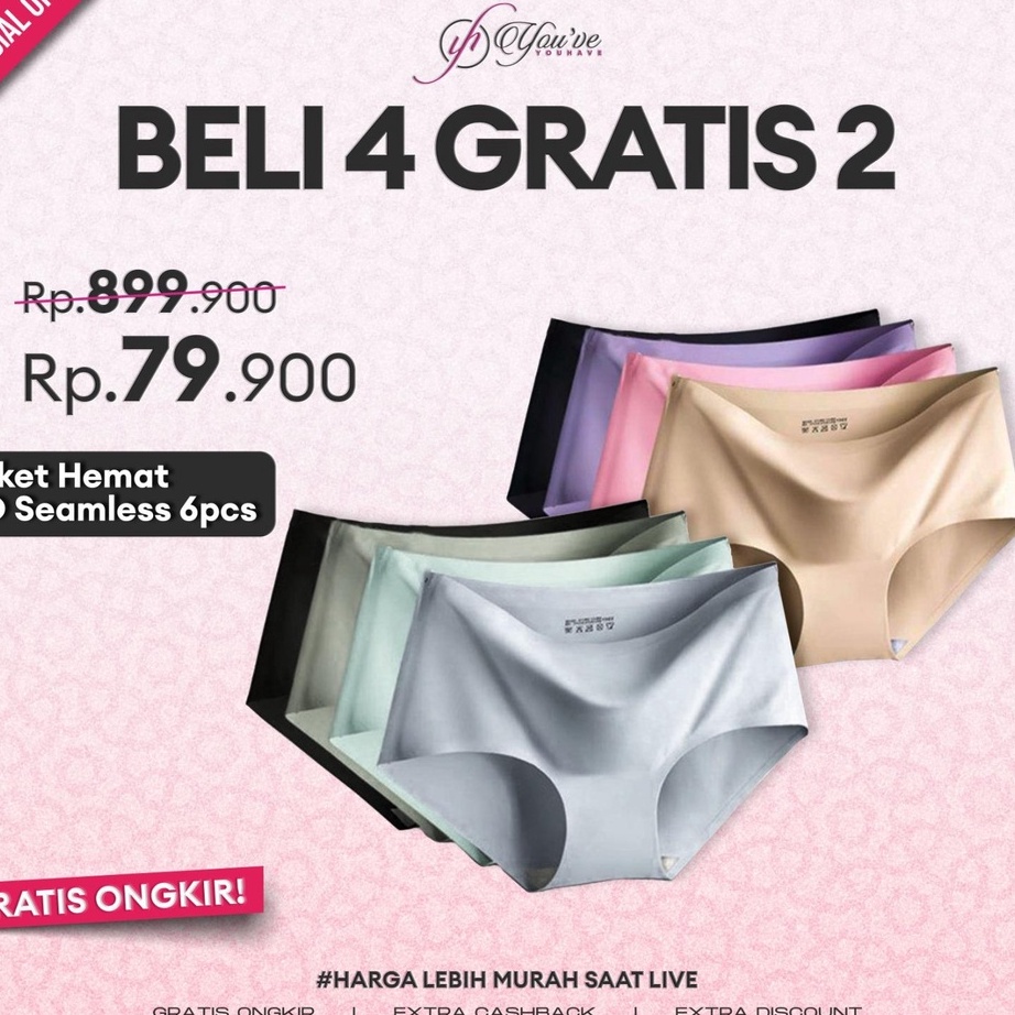 modelTipe KWJ657 YOUHAVE X TOKO MAMA GIGI PAKET 6 PCS CELANA DALAM SEAMLESS PANTY CD PAKAIAN DALAM W