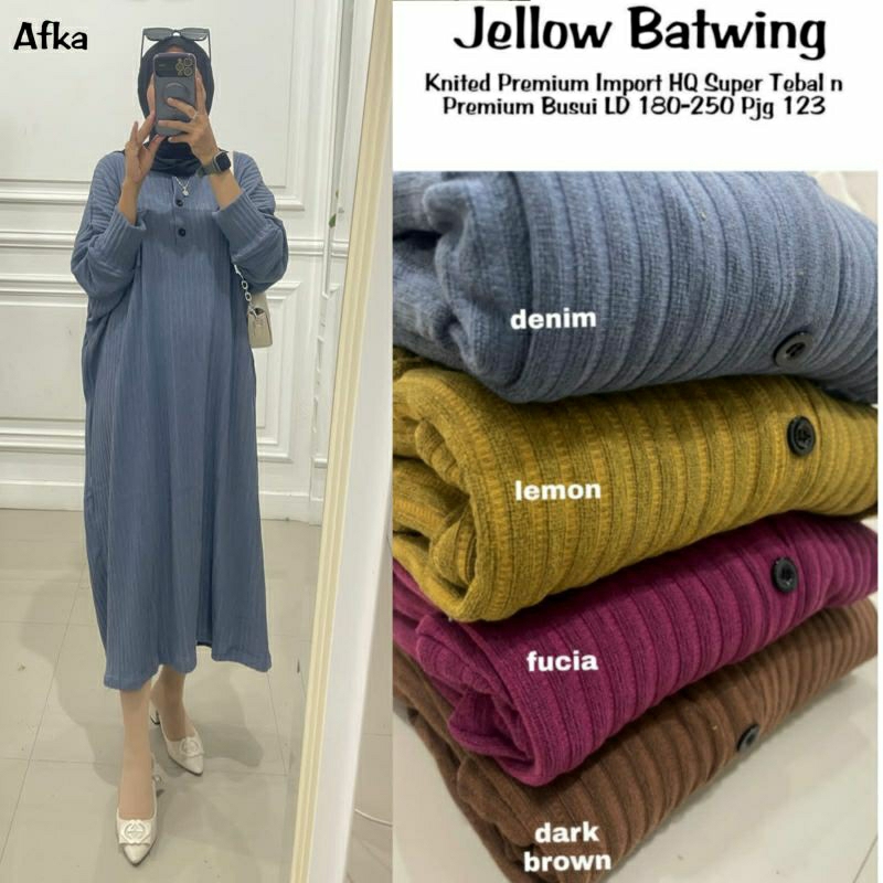 Jellow By Afka Dress Knit Rajut Gamis Maxi Model Batwing Bigsize Jumbo Fit XXL XXXL 4L Ld 120 130 14