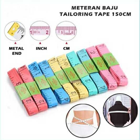 Meteran Pita 150cm Alat Ukur Kain Tukang Jahit Tailor's Tape Measure 1.5m Alat Pengukur Baju Lingkar