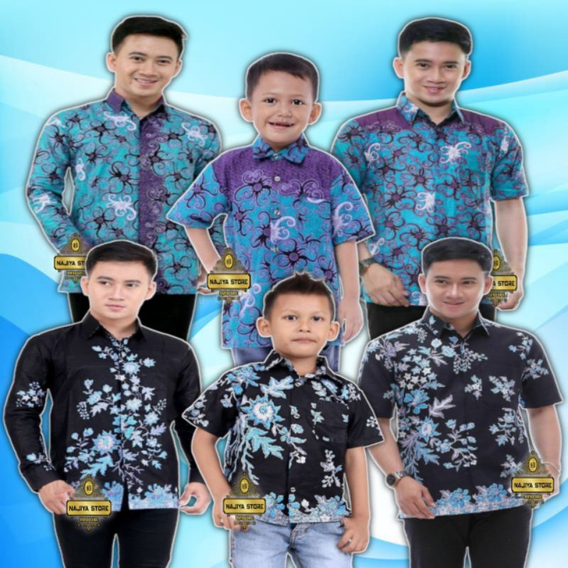 TERBARU Couple Sweet Batik Ayah dan Anak Laki-Laki Warna Biru Muda Size M L XL XXL | BATIK COUPLE BI