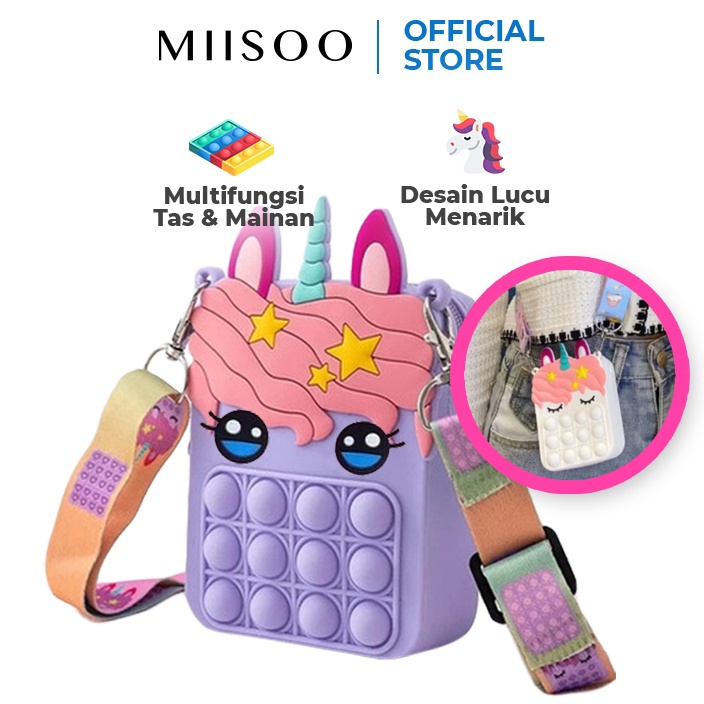 HOT SALE MIISOO Tas Selempang Anak POP IT Rubber JellyTas cewe anak Silicon Unicorn cupcakes
