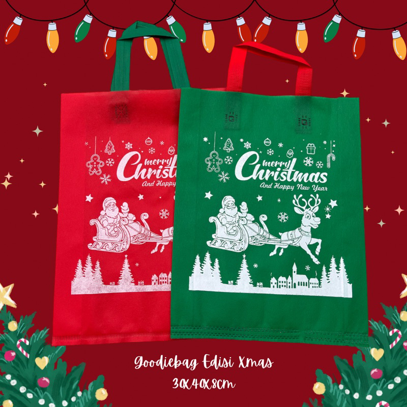 

Goodie bag hampers tas spunbond natal xmas merry christmas 30x40x8cm