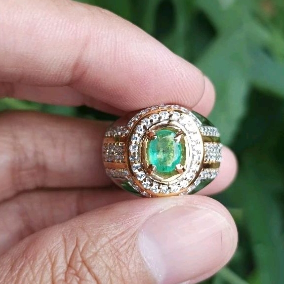 Cincin batu permata natural emerald beryl insignificant (zambrut) + memo