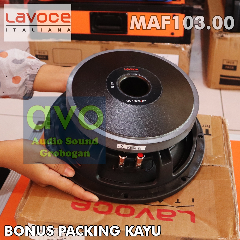 Speaker LAVOCE MAF103.00 Komponen Spiker 10 Inch Lavoce Voice Coil 3 Inch Bonus Packing Kayu