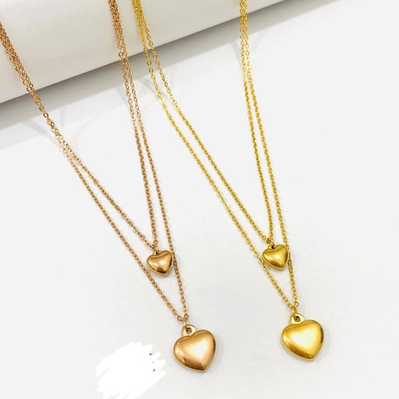 perhiasan kalung dua layer liontin love titanium