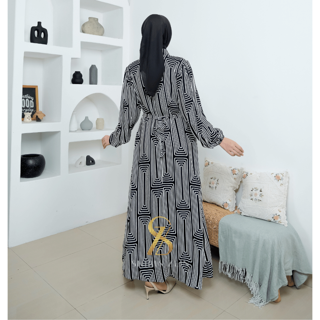 ShirinZein - Gamis Dress Linna Hitam Busui Friendly Motif Terbaru Kondangan Mewah Muslim Wanita Kekinian-7