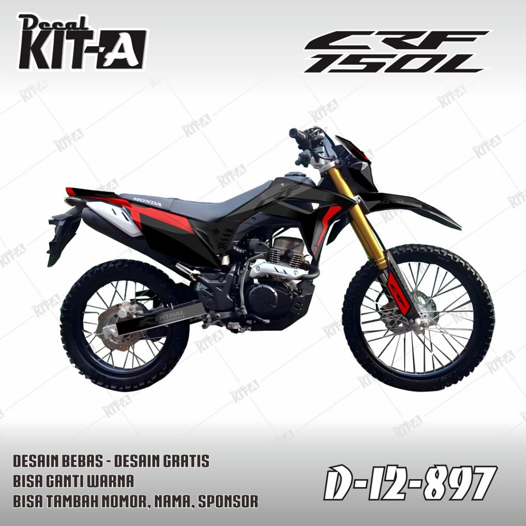 Decal sticker CRF 150L - dekal stiker motor crf Motif Hitam Abu Lis Merah D-I2-897