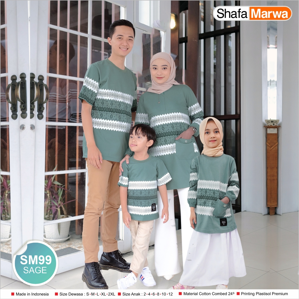 SHAFA MARWAH Kaos Sarimbit Keluarga Original - Baju Couple Atasan Tunik Family Set SM99 Sage