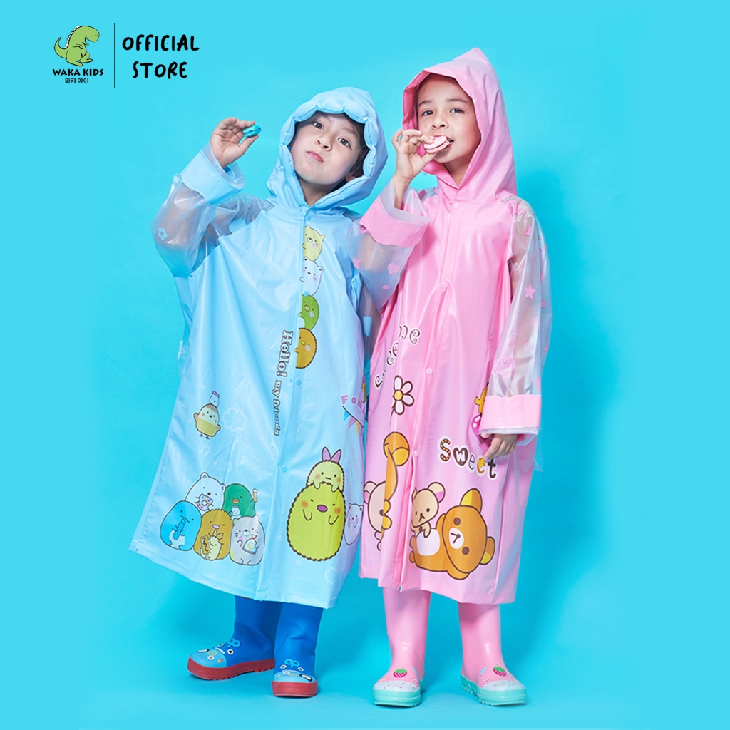 Wakakids Jas Hujan Anak Ransel Kartun Raincoat Mantel Terusan Venrz