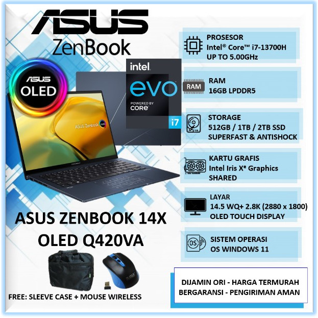 Laptop Asus Zenbook 14x OLED Q420VA Intel i7 Gen 13 16GB 2TB SSD 14" OLED Touchscreen Windows 11 Hom