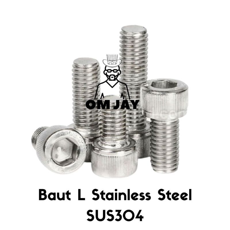 Baut L Stainless SUS 304 M10 x 30mm DRAT HALUS P1.25