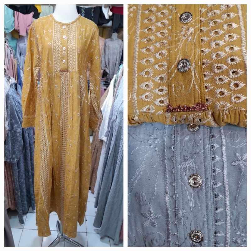 Gamis salvina ys original katun bordir trancang