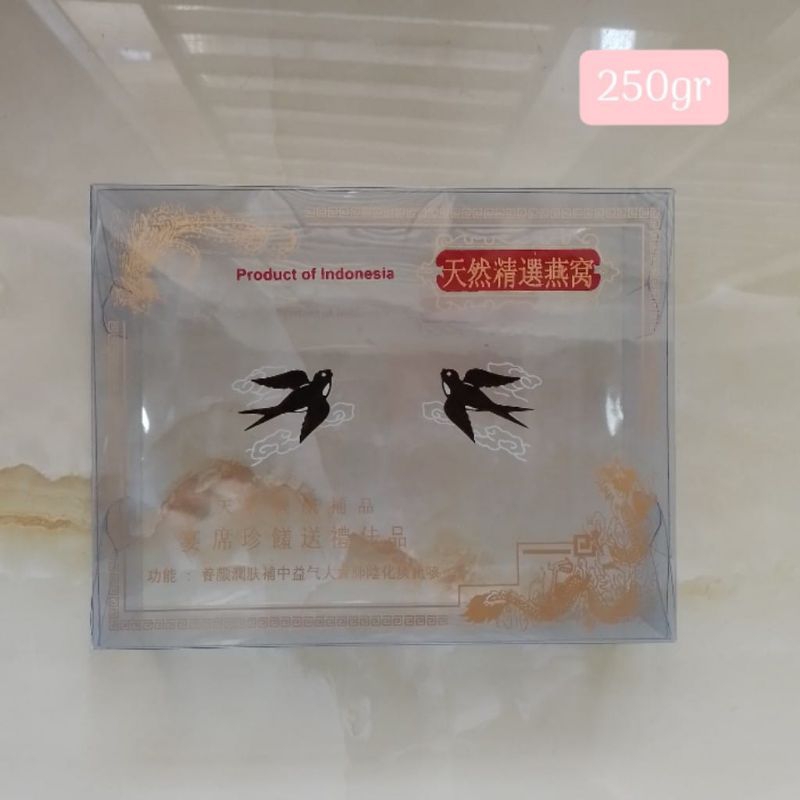 

Kotak Mika Sarang Burung Walet ukuran 250gr sablon emas/merah/mika walet gambar