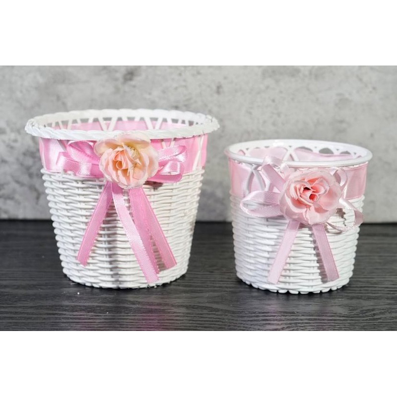 POT KERANJANG ROTAN PITA PINK (TANPA RODA) pot bunga pot keranjang