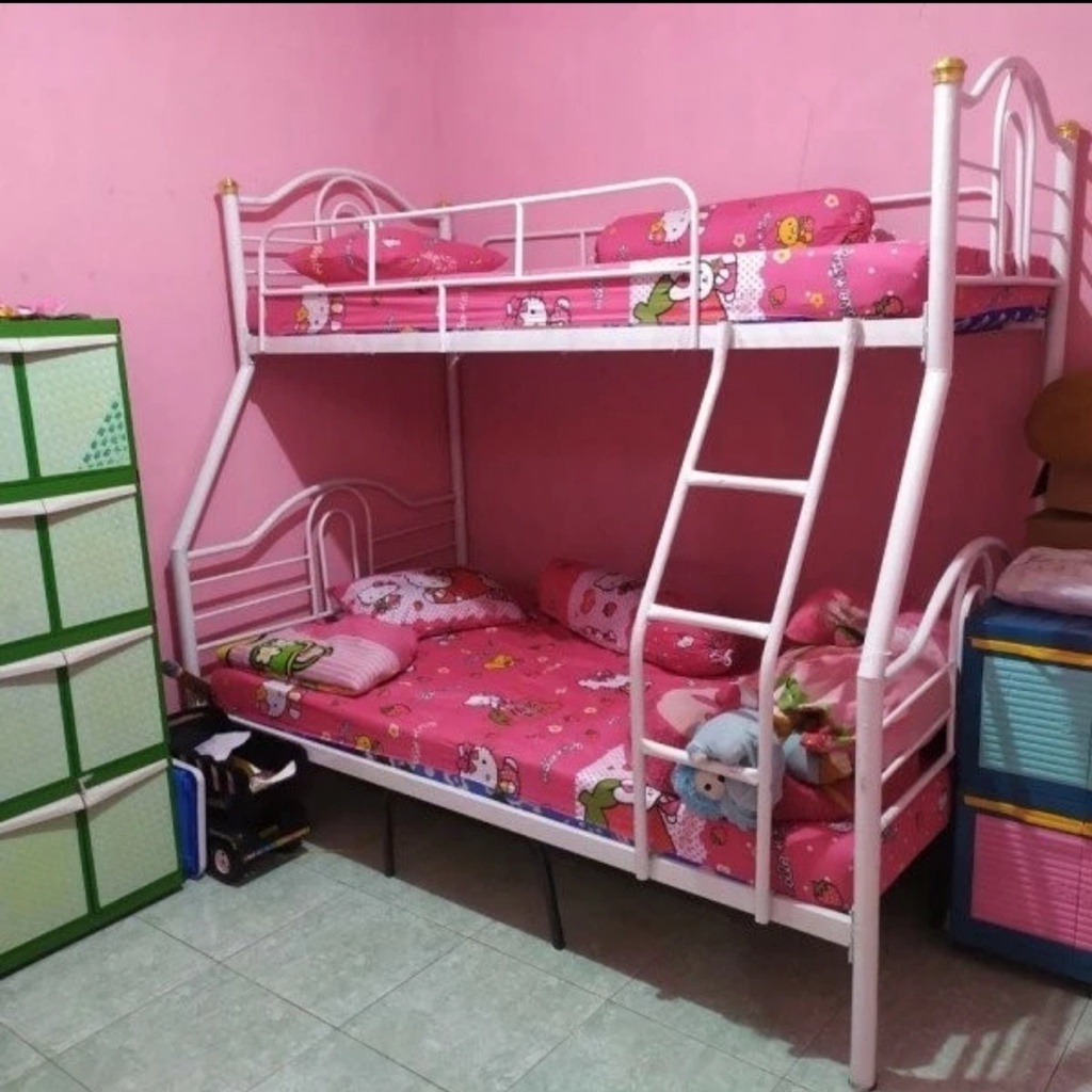 Ranjang Besi Tingkat Ranjang Susun 3/4 Tanpa Kasur + Rakit