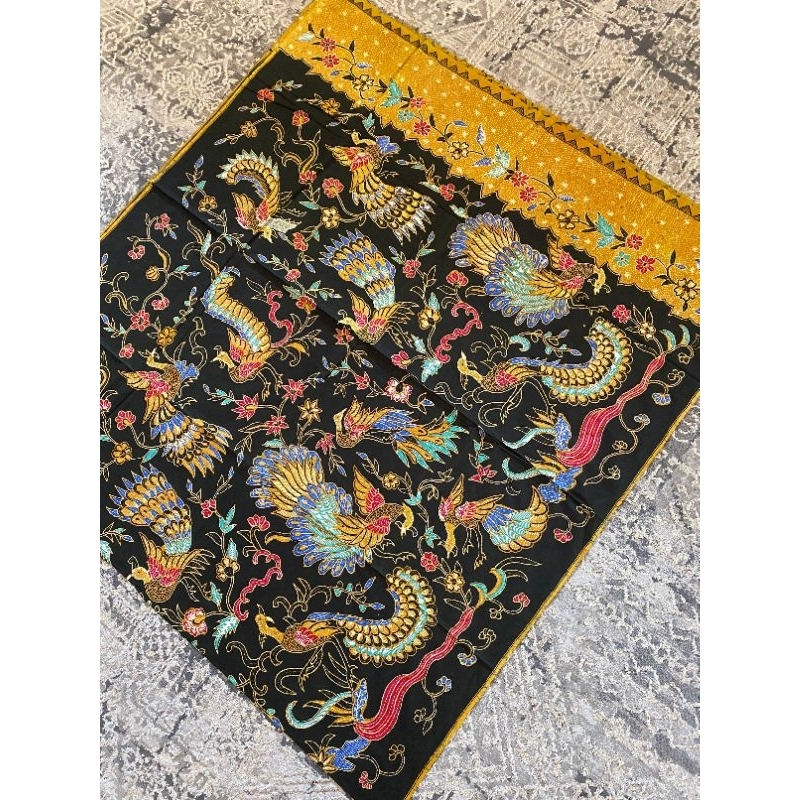 Kain batik full tulis solo Pola sogan motif burung latar hitam