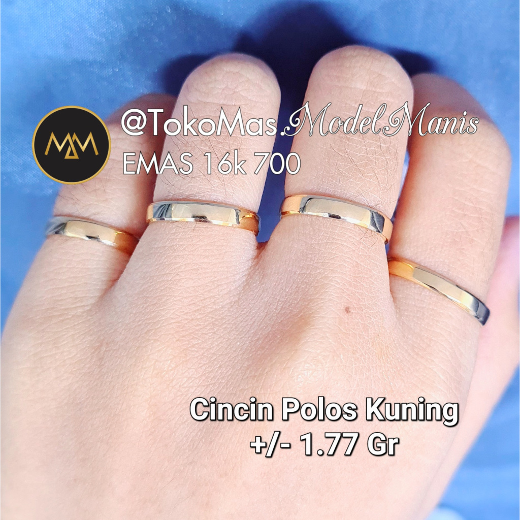 Cincin Polos Flat Kilap Emas Kuning 700 kadar 16k