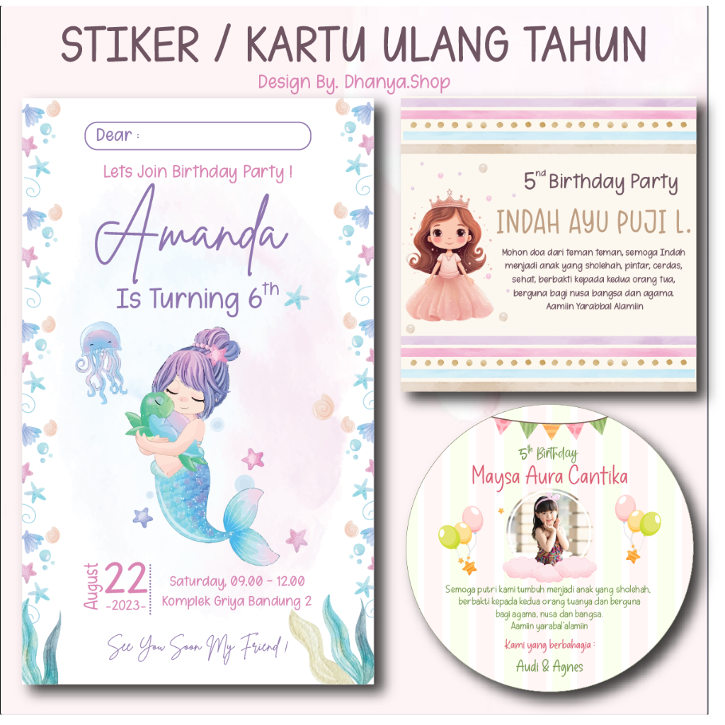 

Stiker / Kartu Ulang Tahun Anak / Undangan Ulang Tahun (GIRL) Part 1