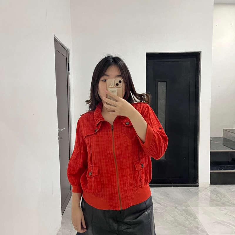 Body and Soul Orange Biker Jacket PRELOVED - Jaket Daily Casual Y2K Wanita