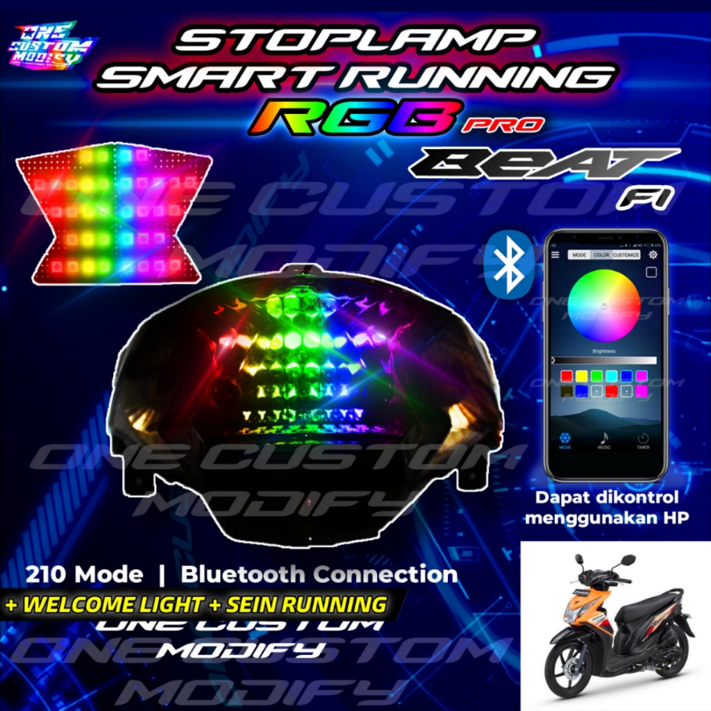 Stoplamp Running RGB Smart Pro Beat Fi Lampu LED Bluetooth Rem Belakang Smartphone Variasi Modifkasi