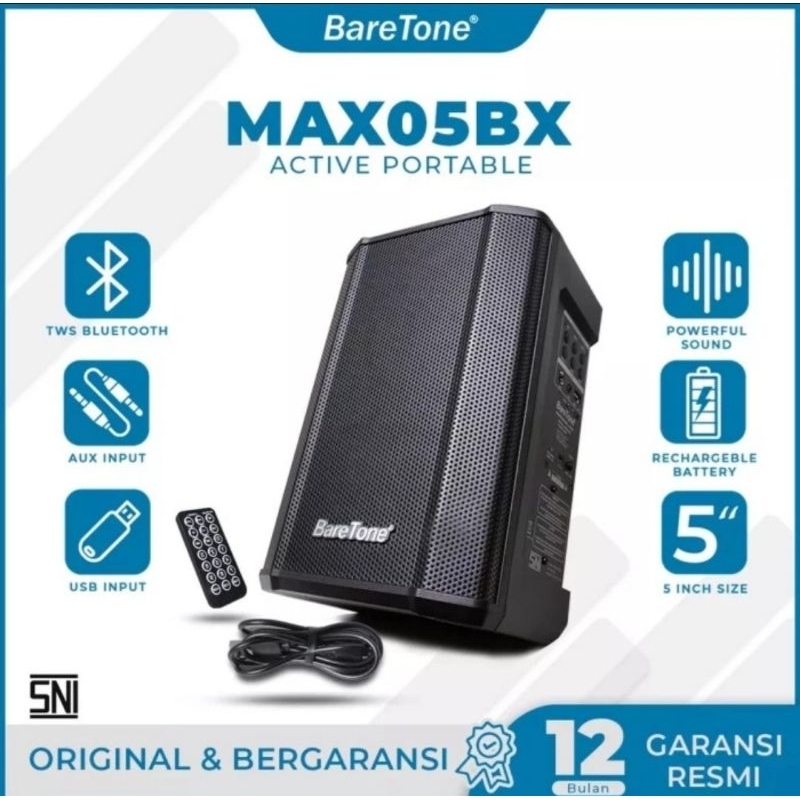 SPEAKER PORTABLE 5 INCH BARETONE MAX05BX SOUND BOX USB FM BLUETOOTH