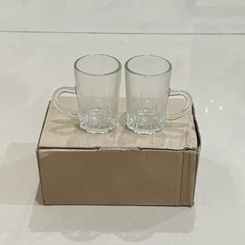 Gelas Shot / Soju Sloki Kecil Gagang Kaca isi 6 M301