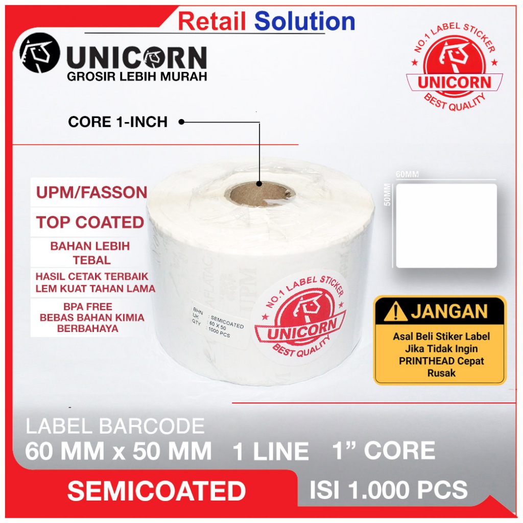 

Stiker Label Barcode Semicoat 60x50 mm / 60 x 50 mm / 60x50mm / 6x5 CM
