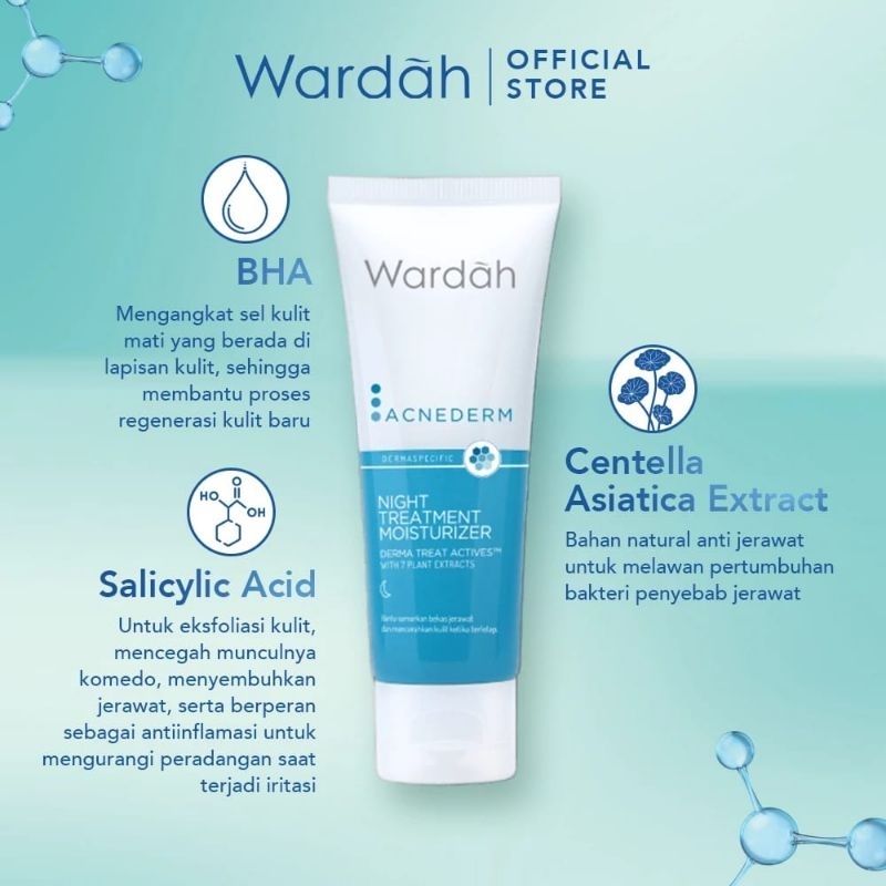 Wardah Acnederm Night Treatment Moisturizer | krim malam Wardah Acnederm