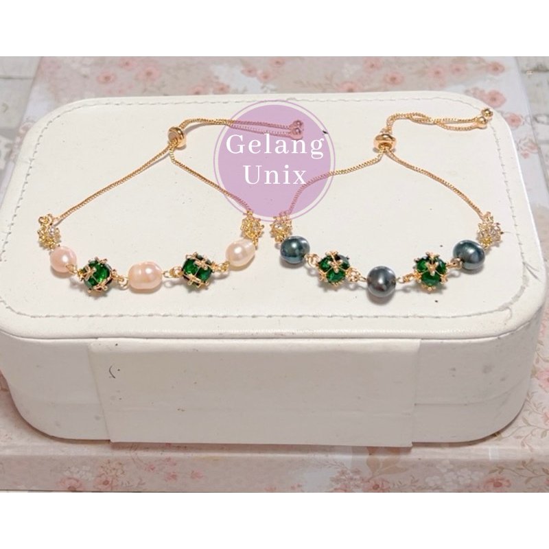 Bersertifikat gelang mutiara air tawar lombok serut titanium model baru