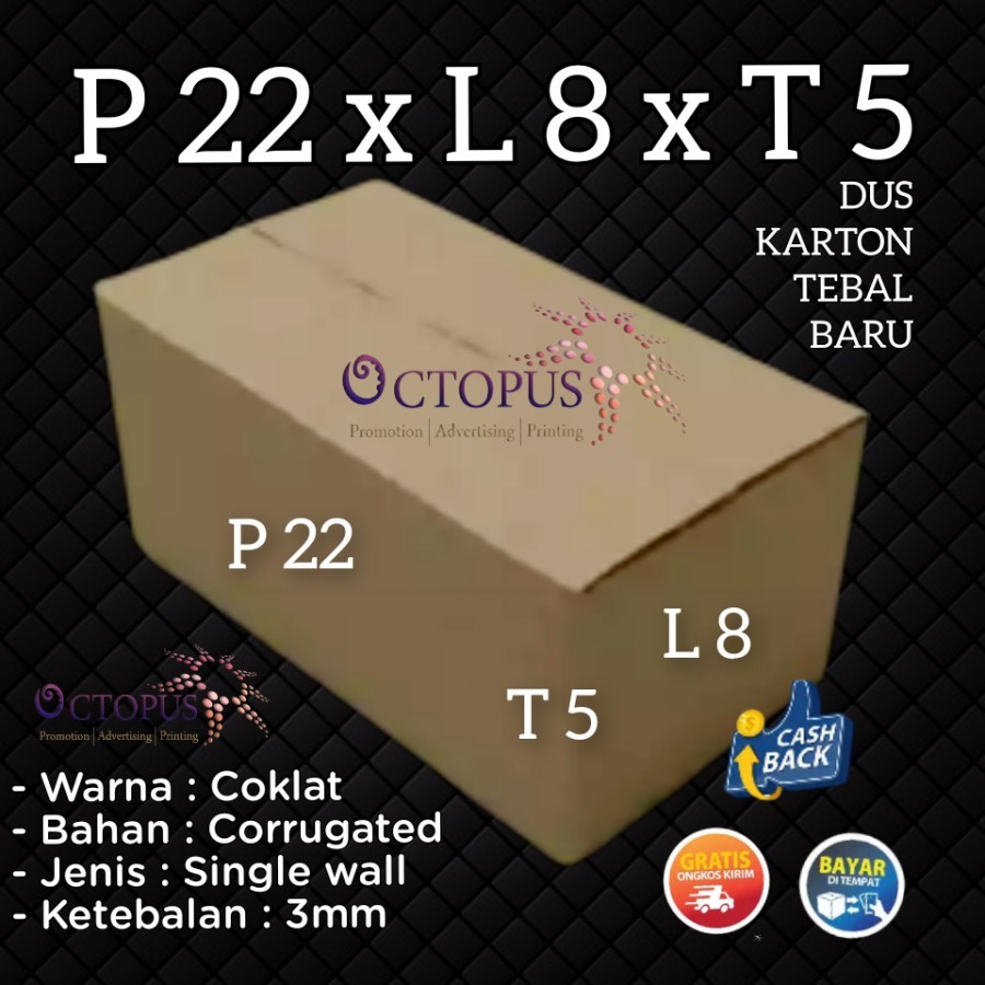 

DUS KARTON BOX 22x8x5 CM TEBAL 3 MM KEMASAN PACKING KARDUS BARU